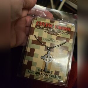 Military Celtic Cross Necklace with Beaded Chain